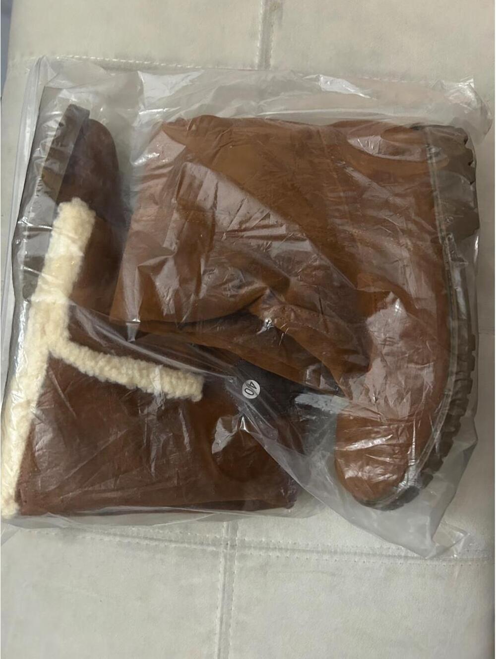 Brand Brown suede boots with cream shearling trim size 9.5